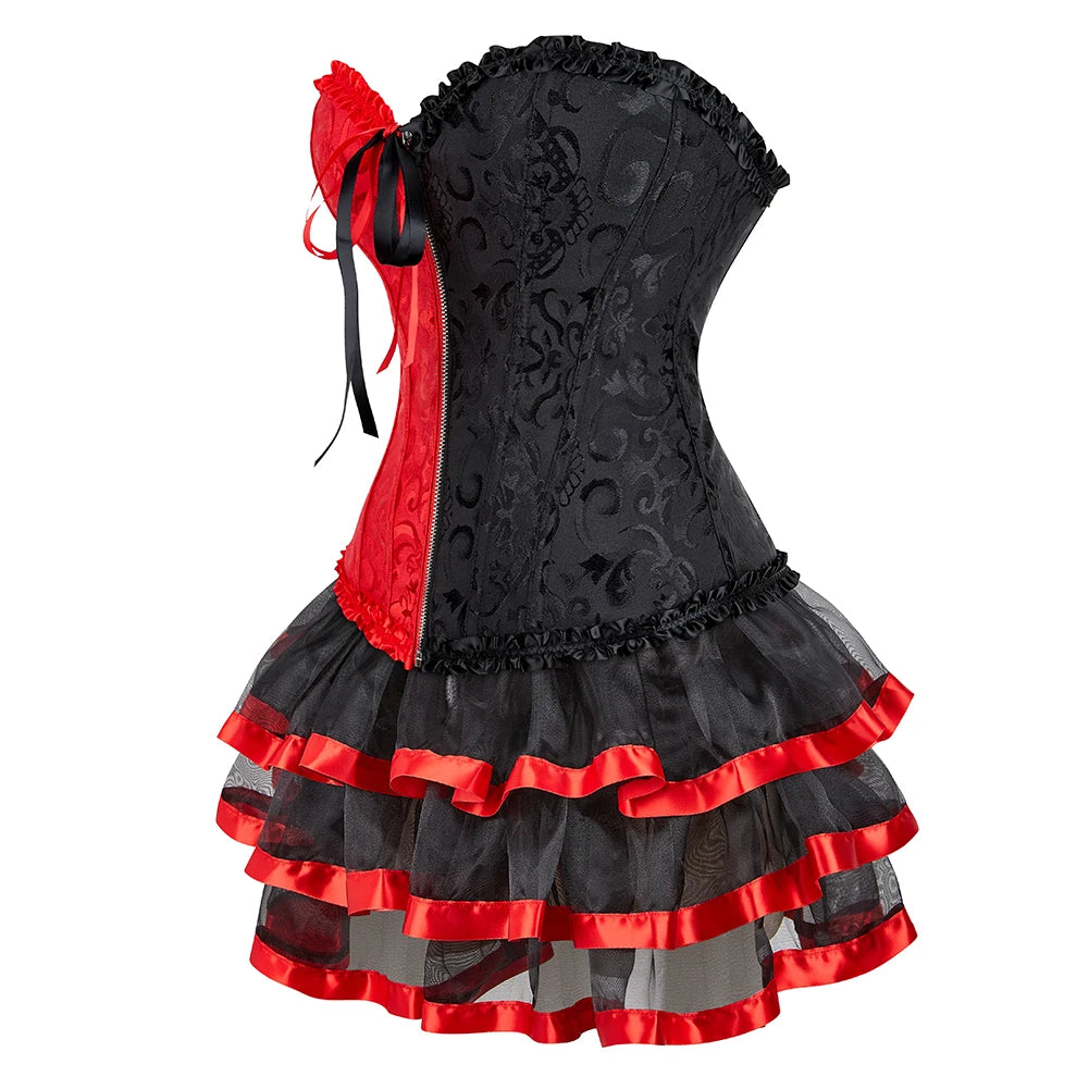 Red & Black Corset Dress Set | Overbust & Tutu Skirt | Burlesque | Plus Size