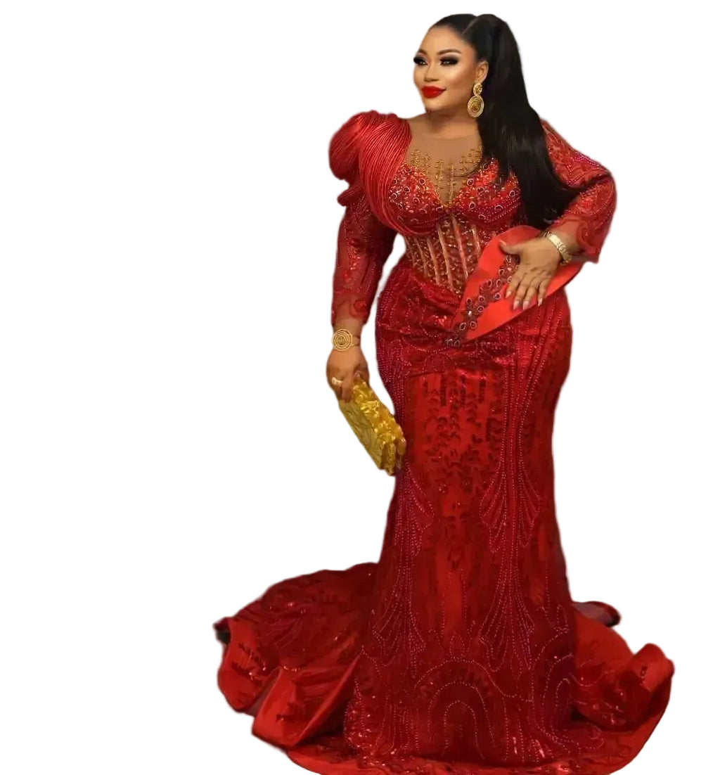 Crystal Beaded Mermaid Gown | Long Sleeve | Plus Size