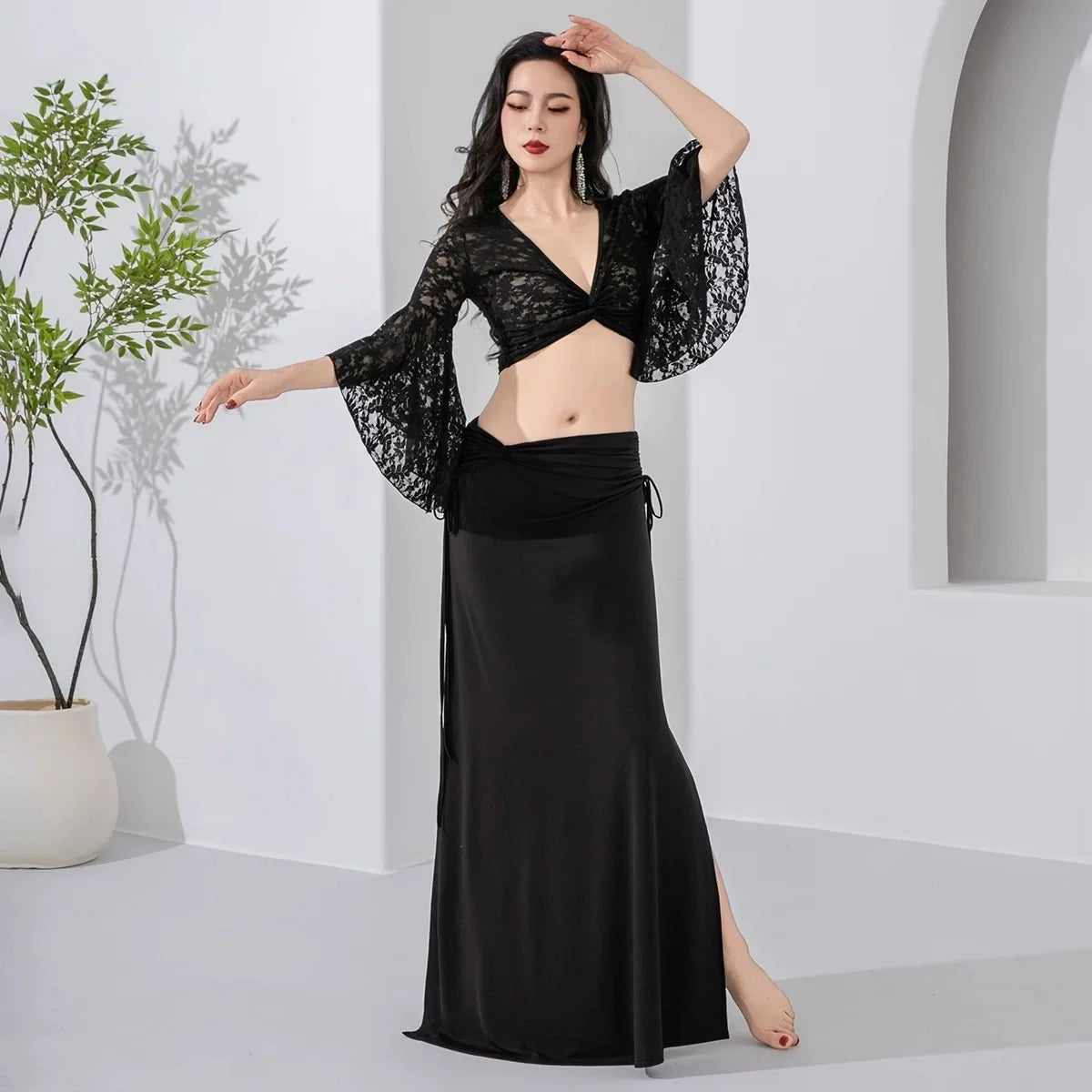 Belly Dance Costume | Lace Bell Sleeve Top & Maxi Skirt