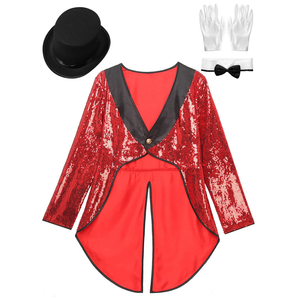 Sequin Tailcoat Set | Magician & Showgirl | Hat, Collar & Gloves