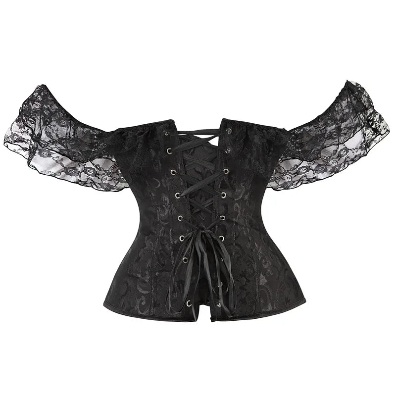 Lace Puff Sleeve Overbust Corset | Satin | Burlesque | Plus Size