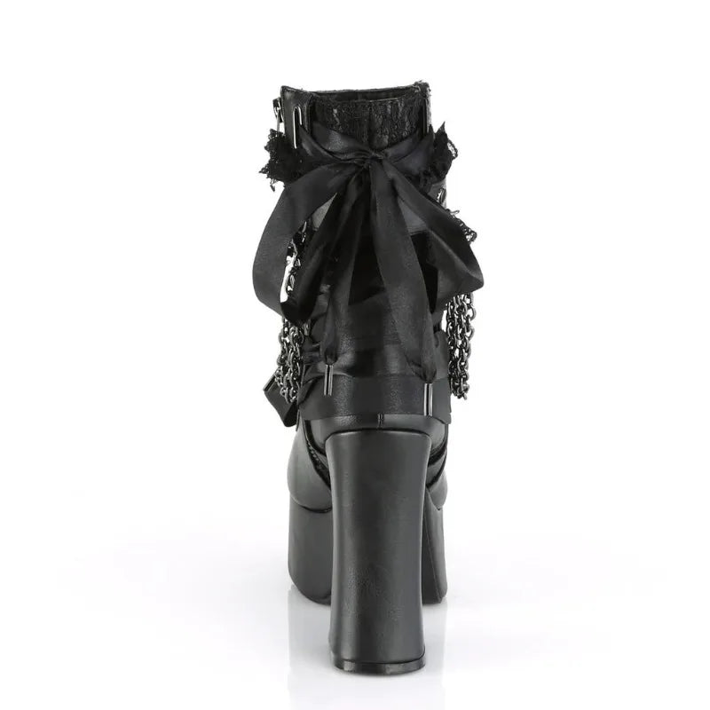 Gothic Chain Platform Ankle Boots | Lace-Up & Bow | Black & Red