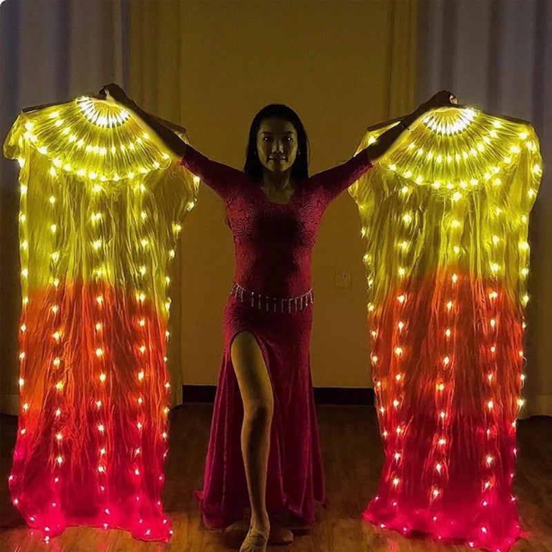 LED Belly Dance Fans - 1.5M Lace Performance Fans with Lights (Pair)