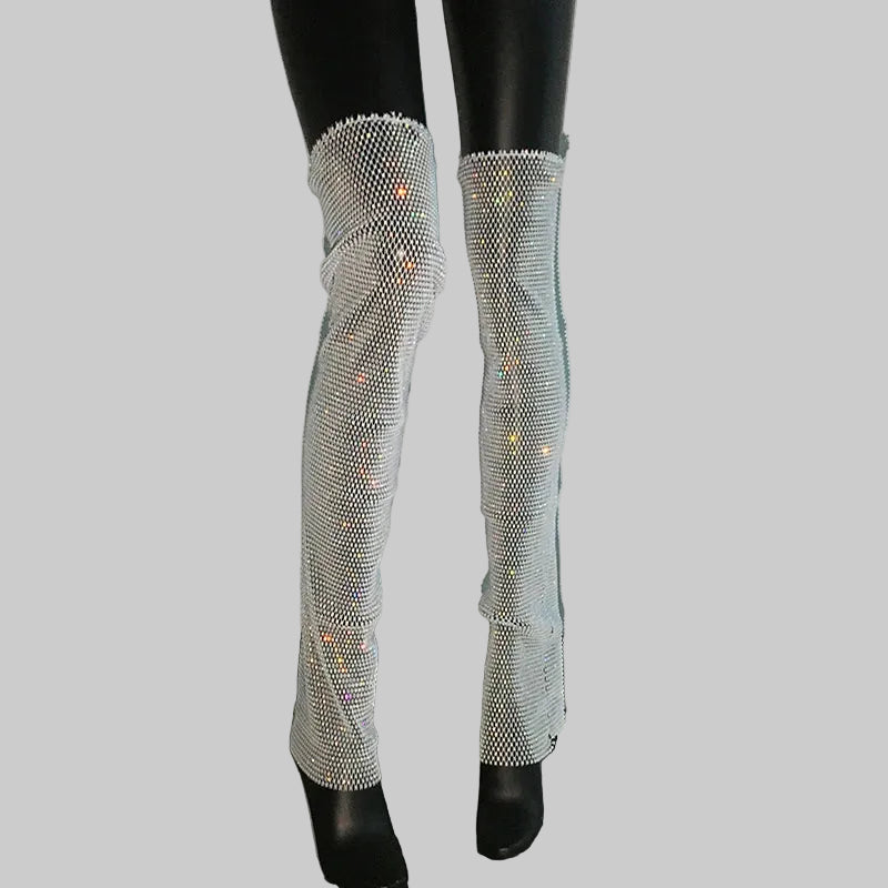 Rhinestone Mesh Leg Warmers - Sparkly Fishnet Performance Legwear