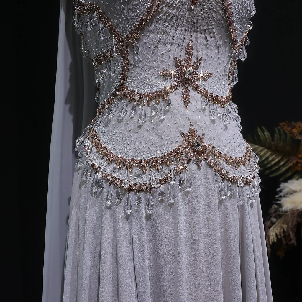 Crystal Beaded Cape Gown | A-Line | Floor-Length