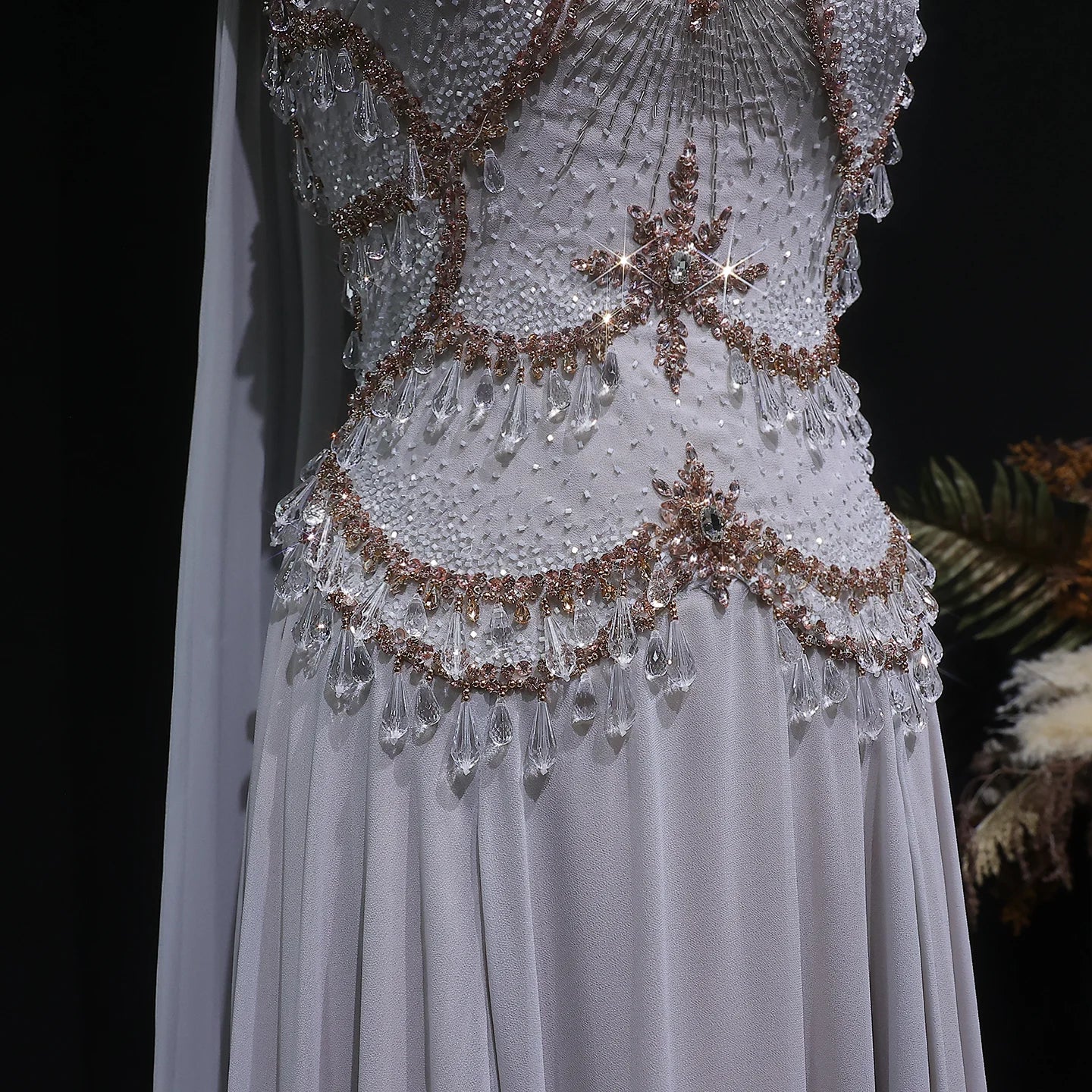 Crystal Beaded Cape Gown | A-Line | Floor-Length
