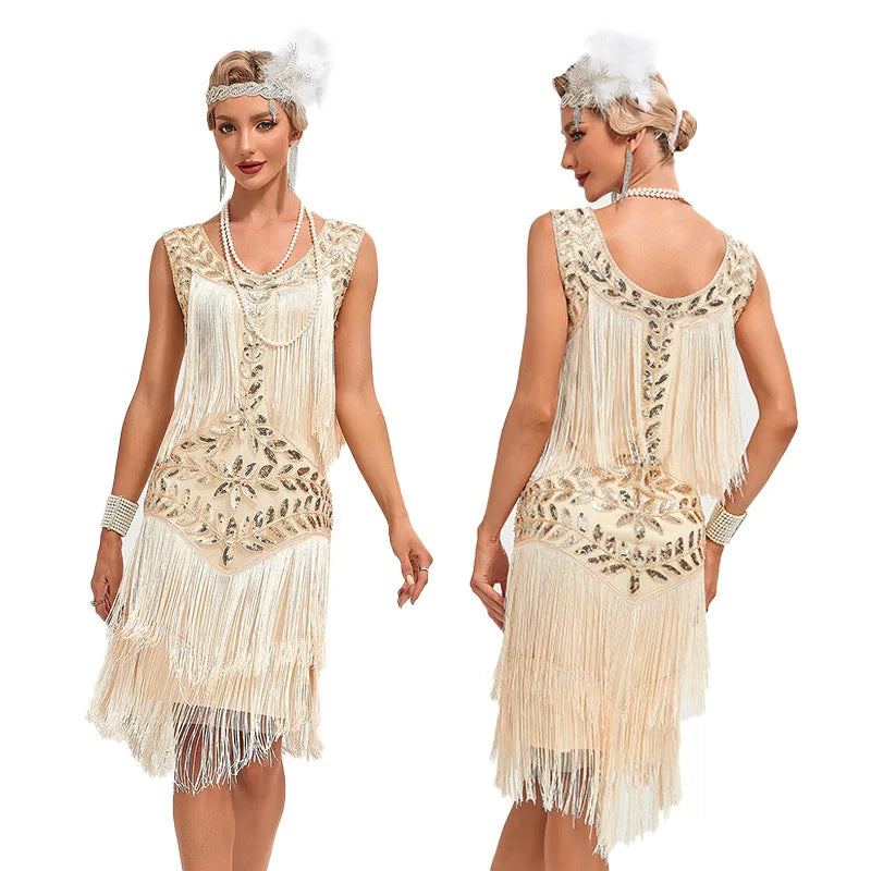 1920s Gatsby Sequin Tassel Dress | Sleeveless | Fringe Flapper