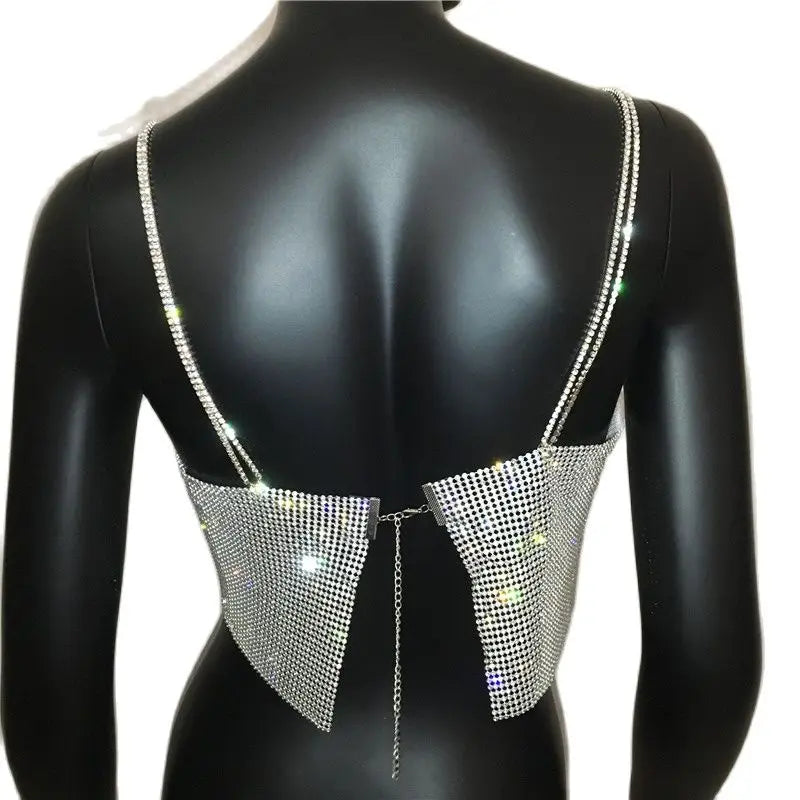 Sequin Crystal Chain Halter Tank Top - Festival & Stage Wear