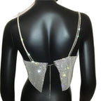 Sequin Crystal Chain Halter Tank Top - Festival & Stage Wear