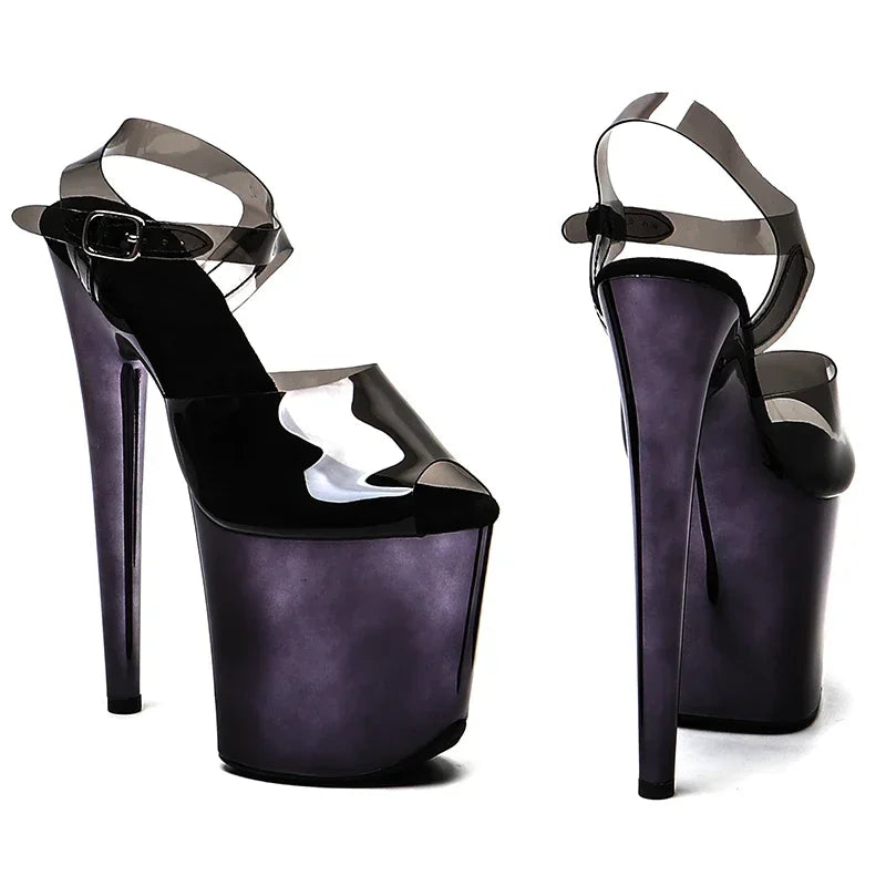 Metallic Platform Sandals - 8 Inch Clear Pole Dance Heels