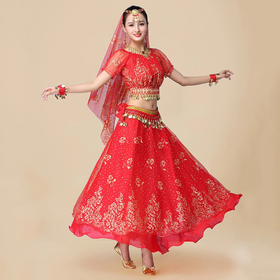 Bollywood Belly Dance Costume | 5-Piece Set with Veil & Headpiece