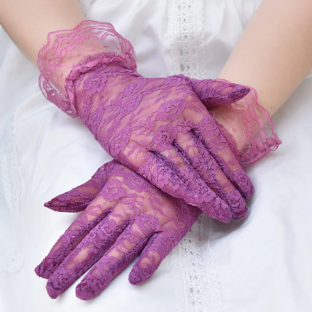 Sheer Lace Wrist Gloves | Floral | 2 Lengths | 10+ Colors