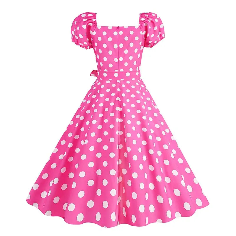 Vintage 50s A-Line Dress | Puff Sleeve | Plaid & Polka Dot
