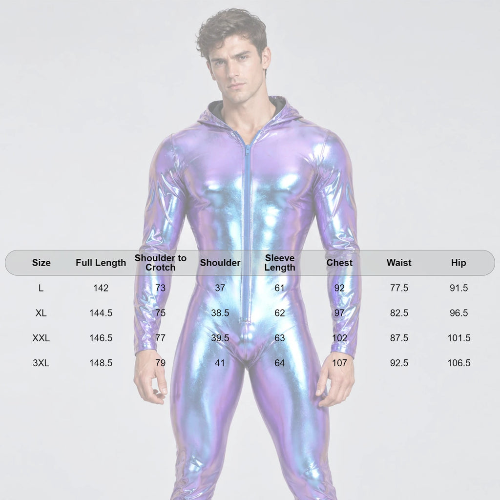 Men’s Metallic Jumpsuit | Hooded Zip-Front