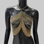 Metal Chain Tassel Halter Crop Top - Sheer Backless Camisole