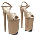 9-Inch Patent Platform Sandals - Peep Toe Exotic Dance Heels