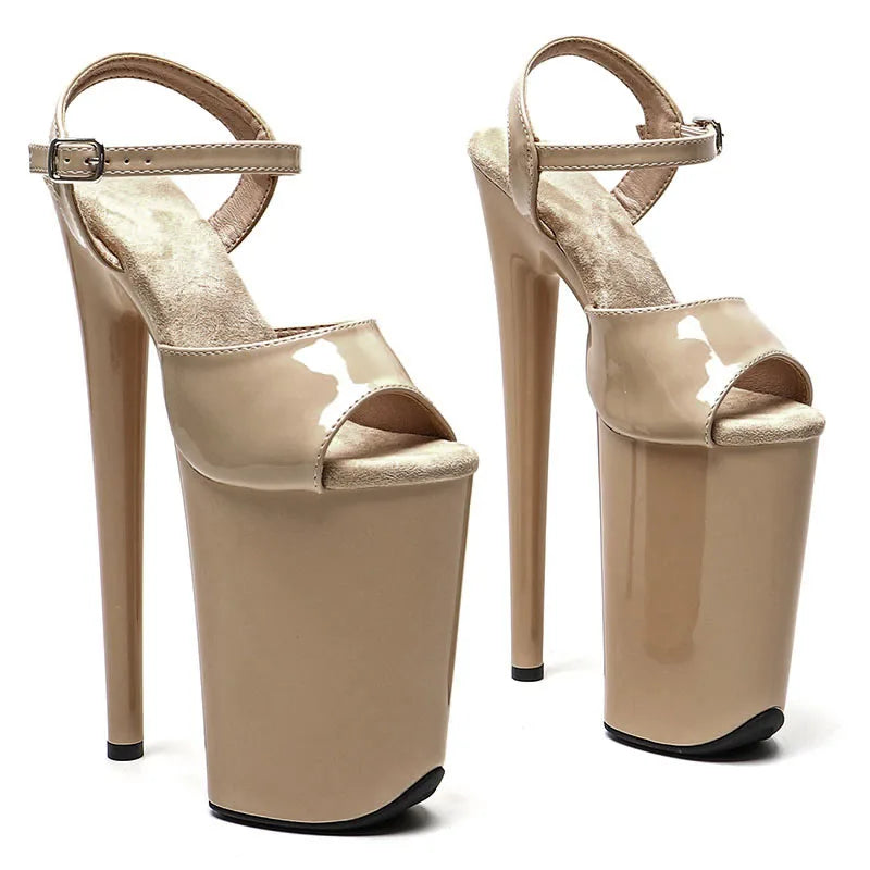 9-Inch Patent Platform Sandals - Peep Toe Exotic Dance Heels