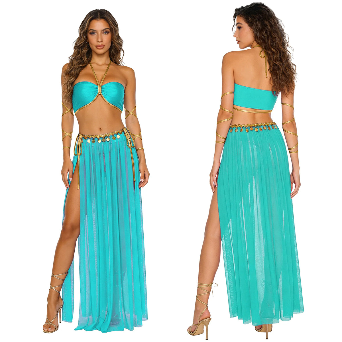 Egyptian Queen Costume | Belly Dance Crop Top & Slit Skirt