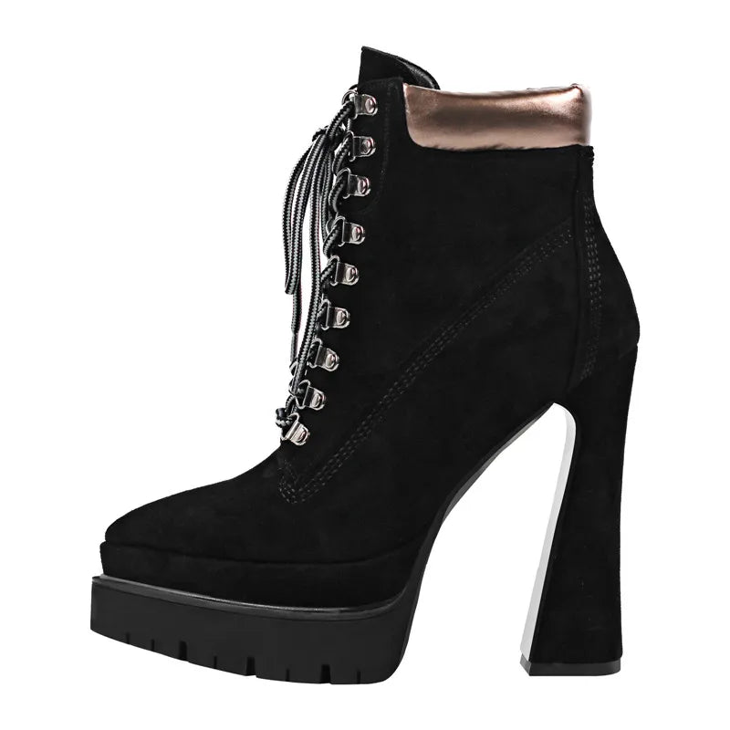 Platform Ankle Booties | Pointed Toe Side Zip | 14cm Heel | Sizes US 5–15