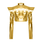 Metallic Ruffle Shoulder Crop Jacket | Zip Front | Rave & Stage Performance