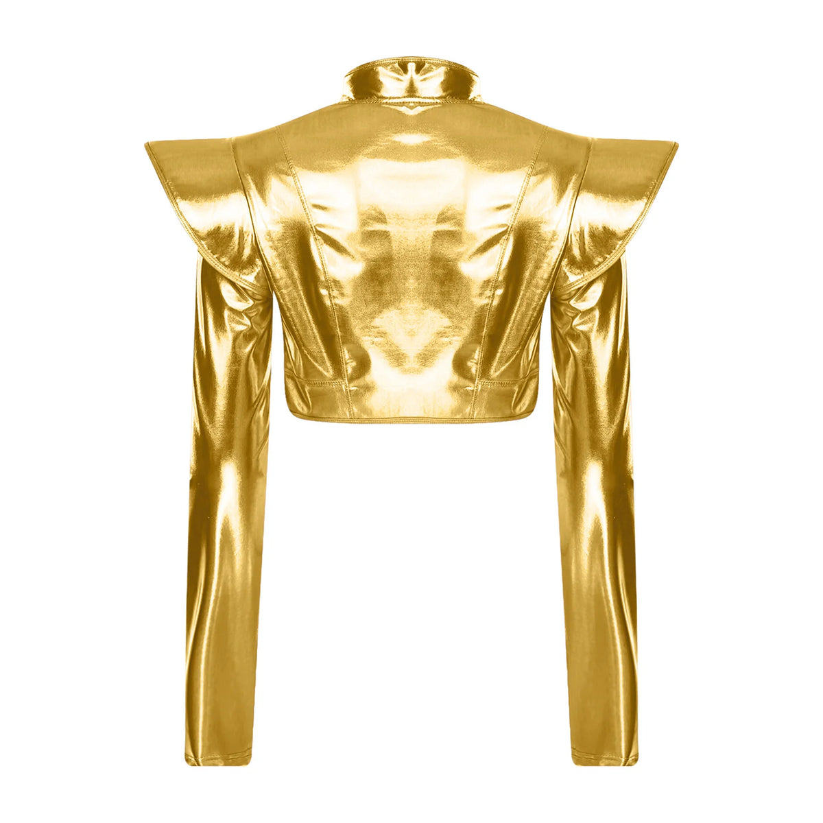 Metallic Ruffle Shoulder Crop Jacket | Zip Front | Rave & Stage Performance