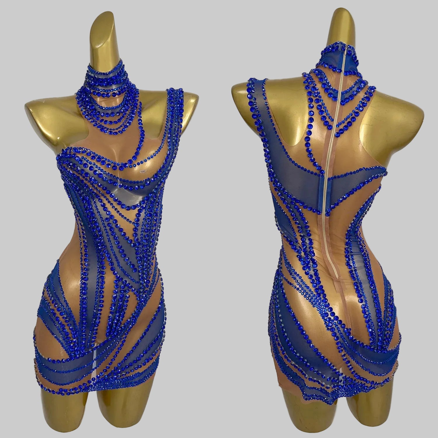 Rhinestone Mini Dress - Sparkly Halter Performance Dress