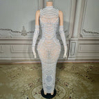 Rhinestone Glove Dress | Pearl & Crystal | Maxi Gown