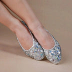 Sequin Belly Dance Slippers | Flat Soft Sole | Gold & Silver