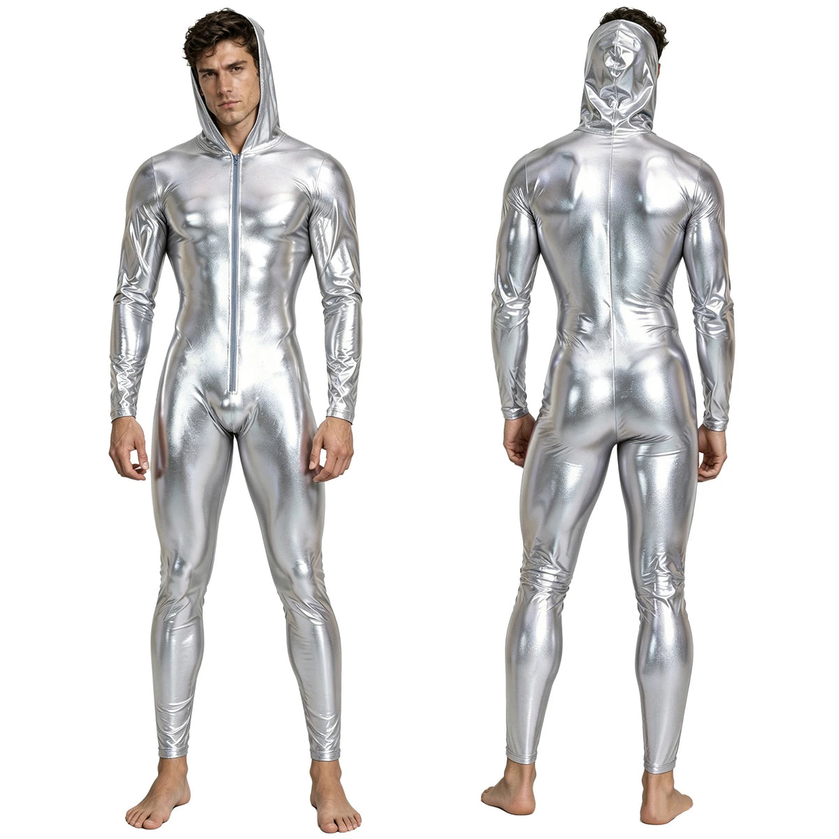 Men’s Metallic Jumpsuit | Hooded Zip-Front