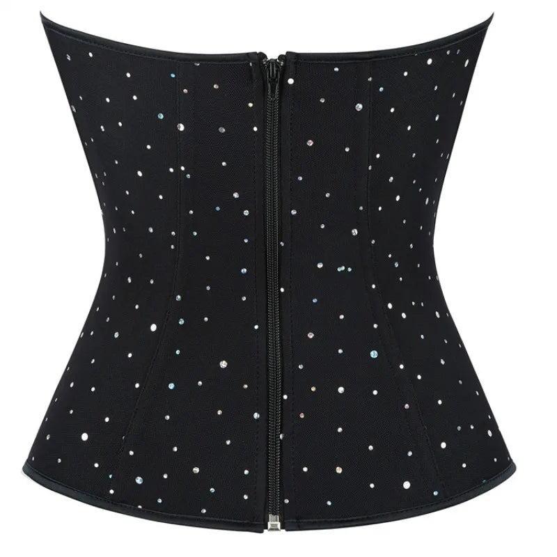 Rhinestone Overbust Corset | Boned Bustier | Black & White