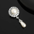 Pearl & Rhinestone Brooch | Silver Filigree Drop