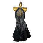 Rhinestone Tassel Latin Dance Dress – Short Performance Skirt