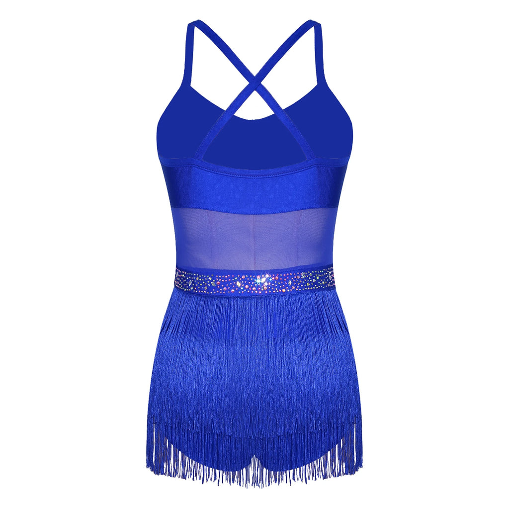 Starlight Rhinestone Fringe Latin Dance Leotard
