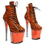 8-Inch Zebra Print Transparent Ankle Boots - Platform Dance Boots