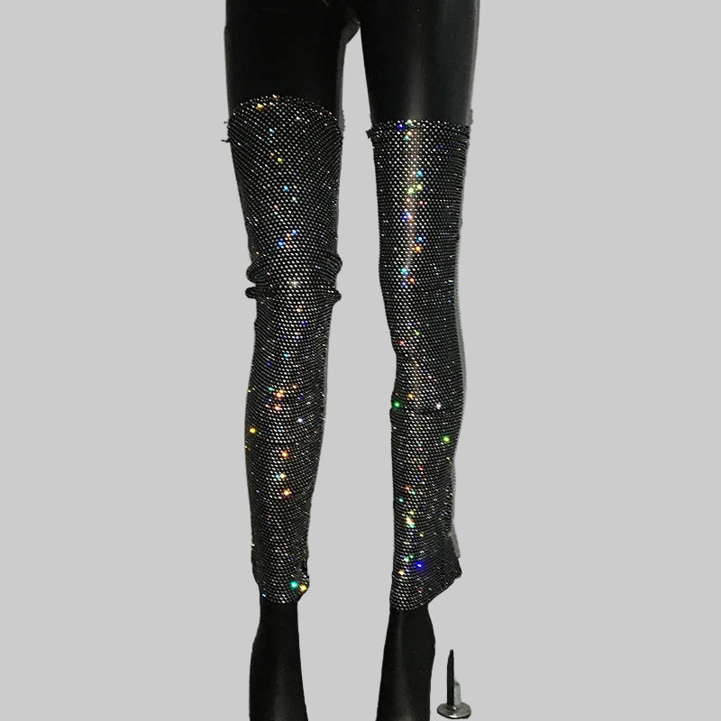 Rhinestone Mesh Leg Warmers - Sparkly Fishnet Performance Legwear