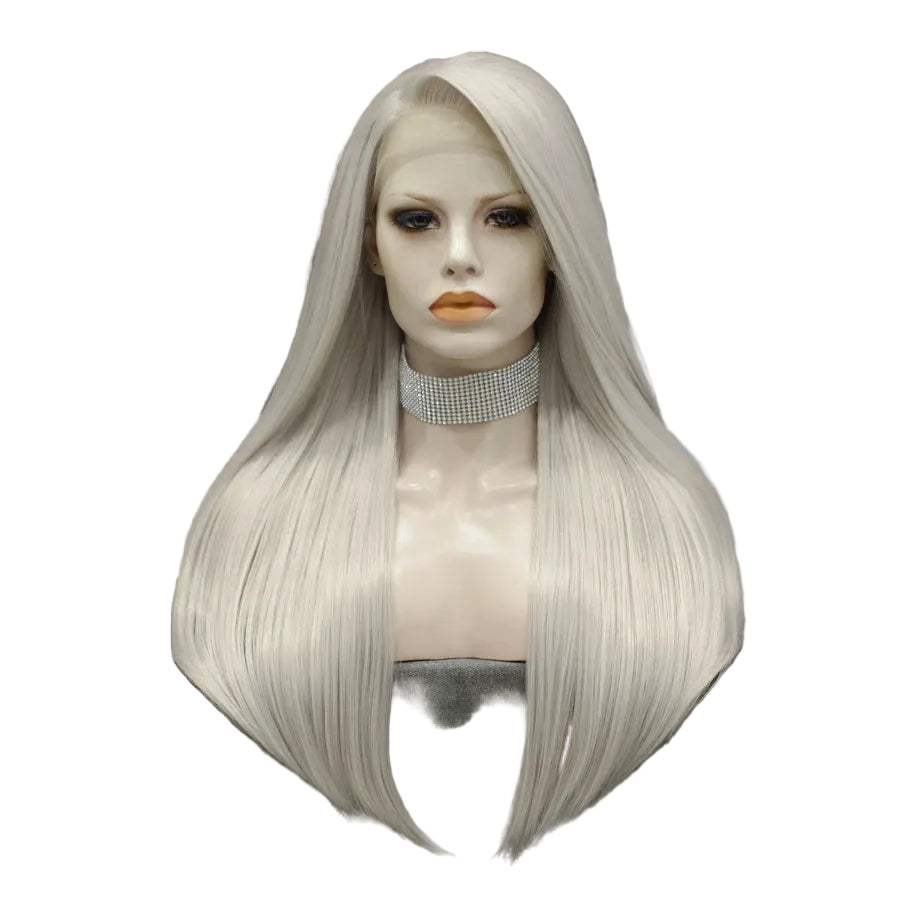 24" Silver Grey Long Straight Lace Front Wig – Stage & Drag