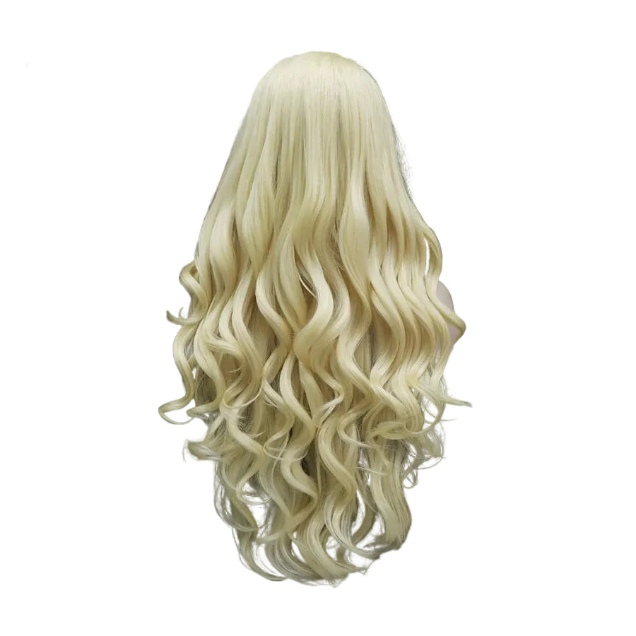 26" Platinum Blonde Wavy Lace Front Wig - Heat Resistant Synthetic Wig for Performers
