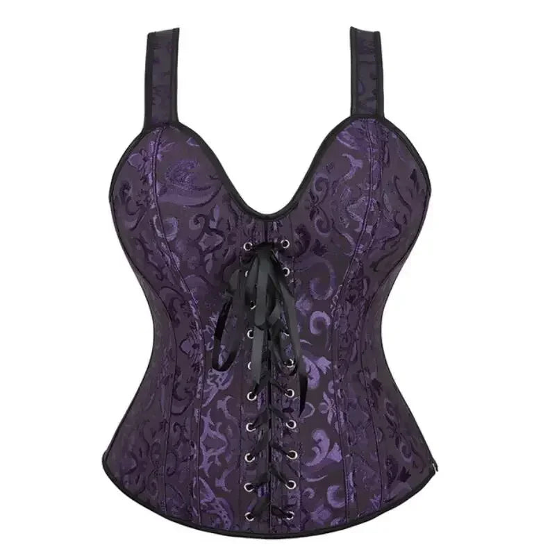 Satin Floral Overbust Corset | Straps | 12 Colors