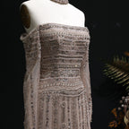 Beaded Off-Shoulder Gown | Choker & Long Sleeves | Grey, Pink, Champagne