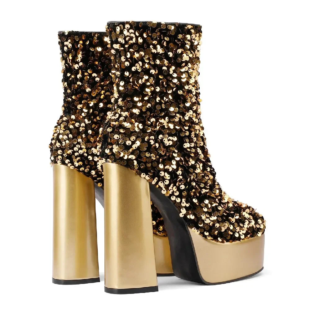 Platform Ankle Boots | Sequin Sparkle