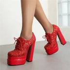 Platform Derby Heels | Sequin Sparkle | 14.5cm