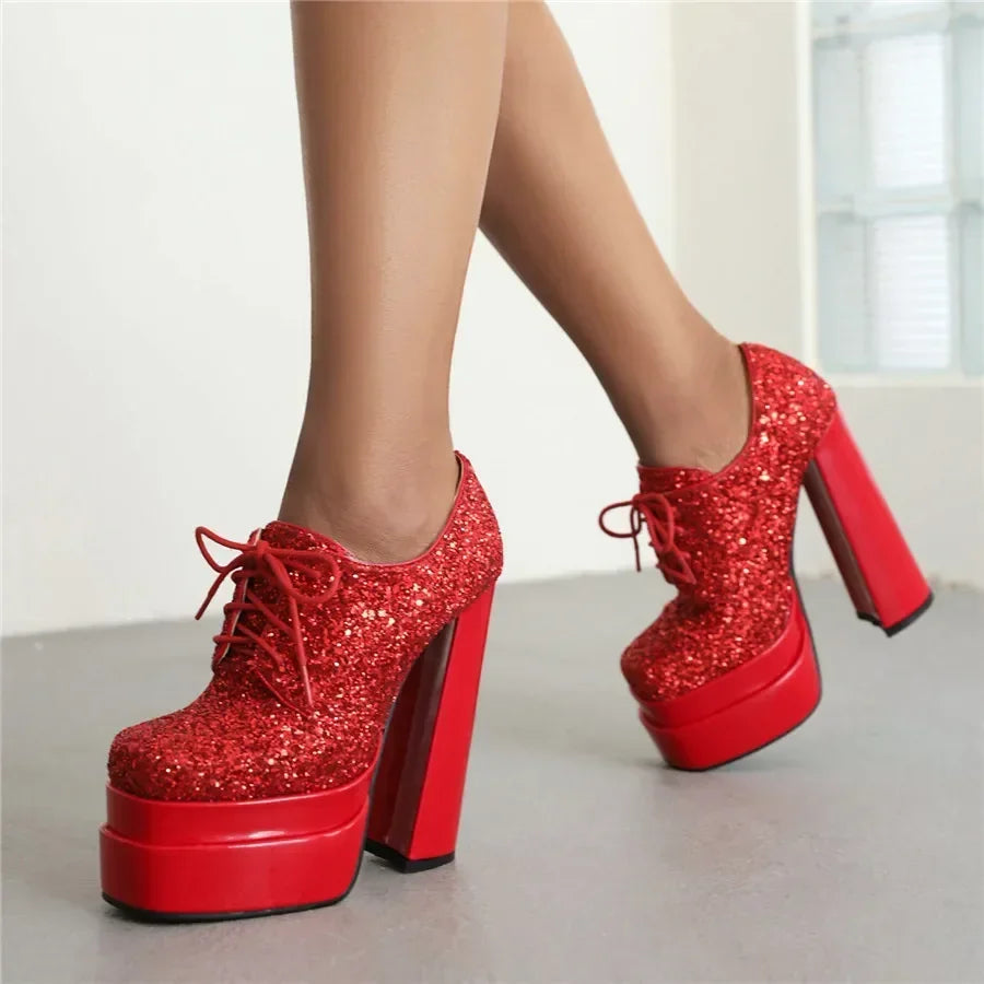 Platform Derby Heels | Sequin Sparkle | 14.5cm