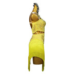 Yellow Latin Samba Competition Dress – Rhinestone Appliqué Tassel