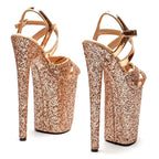 9-Inch Glitter Platform Sandals - Peep Toe Exotic Dance Heels