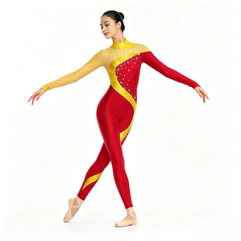Dance Unitard | Metallic Contrast & Rhinestones