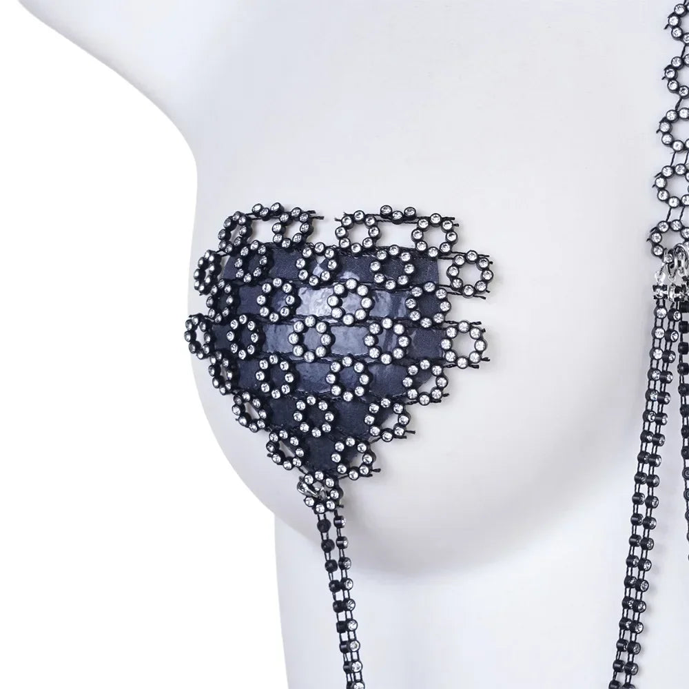 Heart Nipple Pasties | Rhinestone Chain | Body Choker