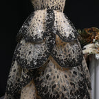 Tiered Ruffle Ball Gown | Sequin Lace Trim | Black Champagne