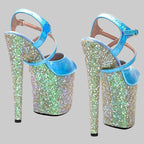20CM Snake Print Glitter Platform Sandals - 8 Inch High Heel Pole Dance Shoes