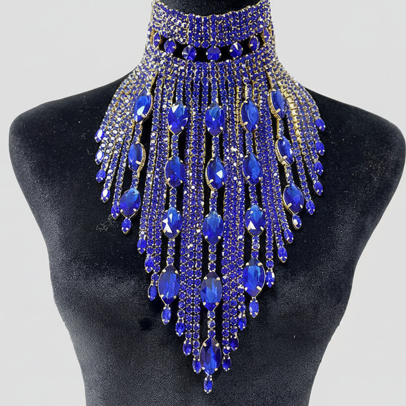 Rhinestone Choker Necklace - Statement Jewelry with Tassel for Stage & Performance