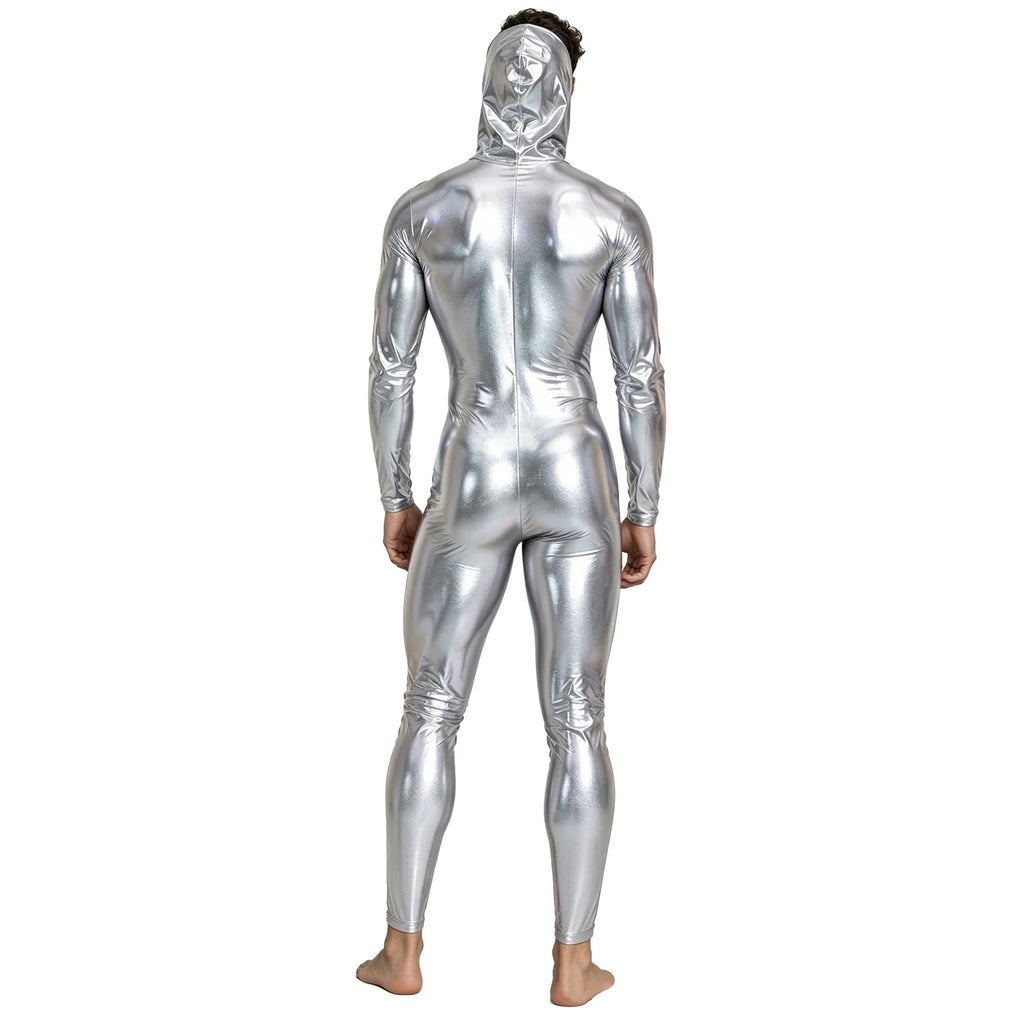 Men’s Metallic Jumpsuit | Hooded Zip-Front